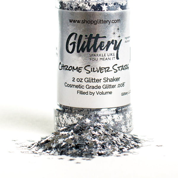 Bulk Wholesale Silver Glitter Stars - Cosmetic grade glitter |.008 Ultrafine| wholesale glitter stars for lip gloss, tumbler, resin crafts