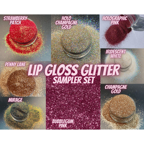 Lip gloss glitter set | 8 colors sampler | .008 Cosmetic grade | 3g each color | Holographic gold glitter, Holo silver glitter