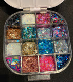 Glitter Gel Palette -16 custom colors- Fine and Chunky Glitter Gels - Festivals, Cheer, Party