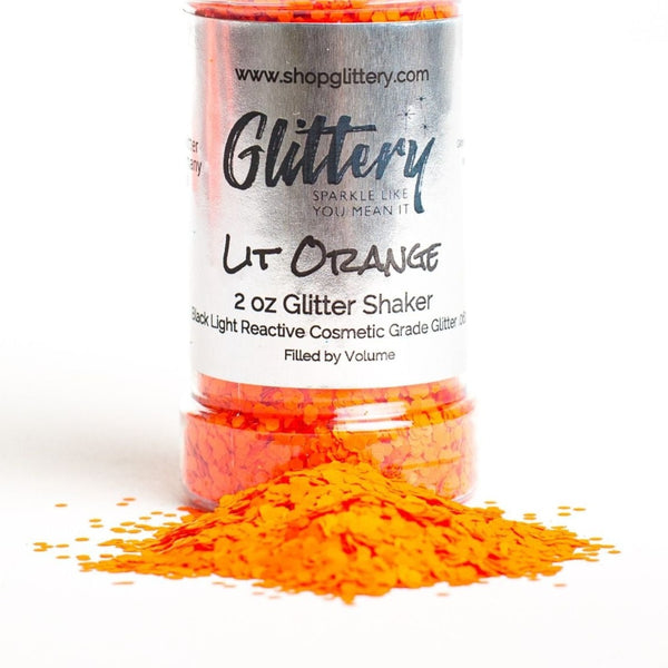 Lit Orange Face and body UV Glitter, Lit Orange .062" Chunky, blacklight reactive, makeup, slime, resin, tumbler, diy glitter
