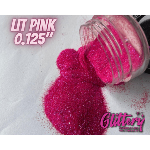 Lit Pink Face and body UV Glitter, Lit Pink 125" Chunky, blacklight reactive, makeup, slime, resin, tumbler, diy glitter
