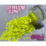 Lit Yellow Face and body UV Glitter, Lit Yellow .094" Chunky, blacklight reactive, makeup, slime, resin, tumbler, diy glitter