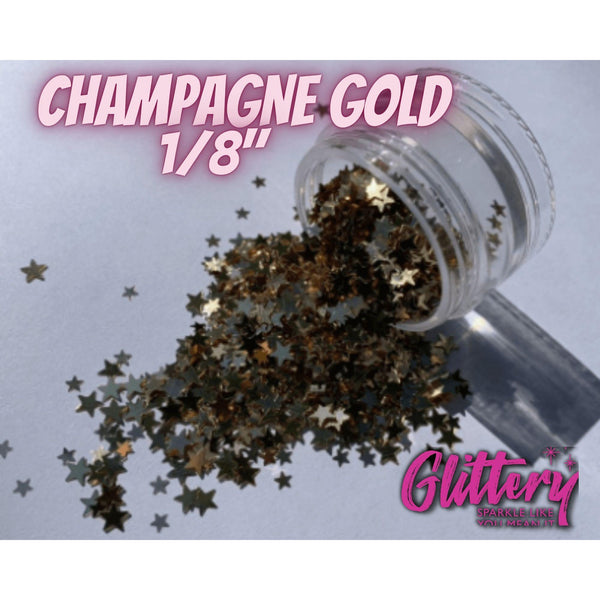 Glitter Stars | Champagne Gold glitter | Chunky Glitter 1/8" | Cosmetic Grade Festival Glitter, Tumbler Glitter, Nail decal, Soap, Slime